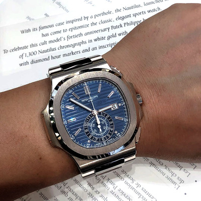 铂金蓝面男士机械手表腕表