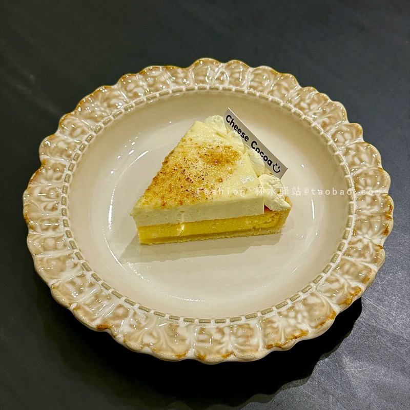 小众高级感烟棕花苞蛋糕盘ins复古风陶瓷圆形浅盘下午茶甜品盘子,餐饮具,盘,淘宝优惠券,粉丝福利购,淘宝优惠卷