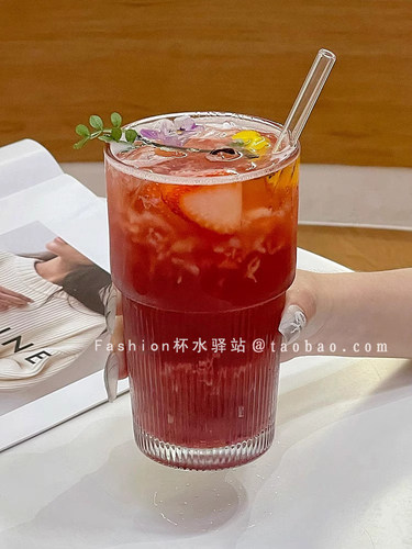 高颜值冷萃拿铁玻璃杯条纹