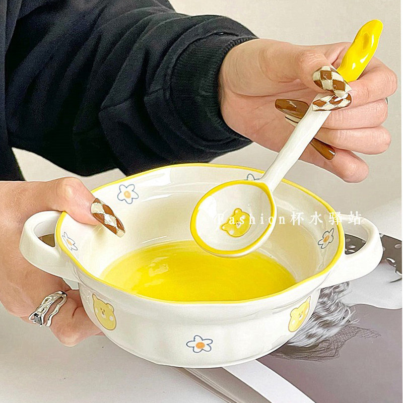 可爱彩绘陶瓷碗小清新水果沙拉碗