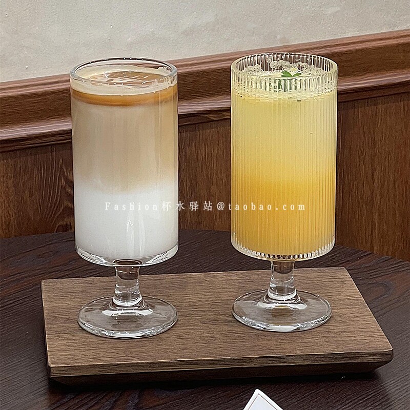 简约ins风直筒他们玻璃高脚杯夏天特调果汁杯饮料杯气泡水饮品杯