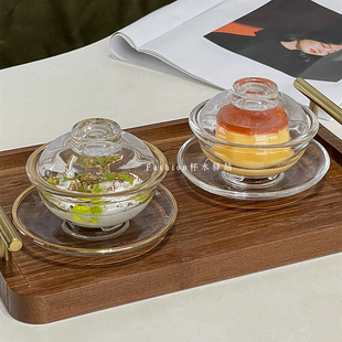 高端精致燕窝碗带盖银耳小炖盅水晶玻璃糖水碗加厚款透明甜汤碗碟