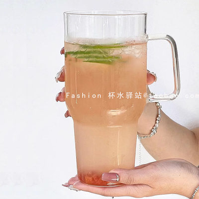 大容量水果茶杯带把玻璃杯果汁杯