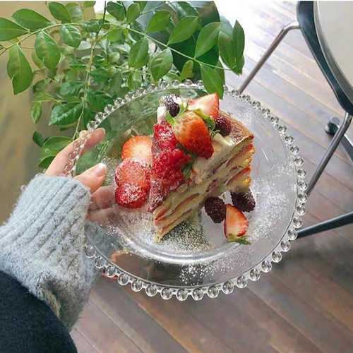 珍珠边缘玻璃brunch甜品店西餐盘