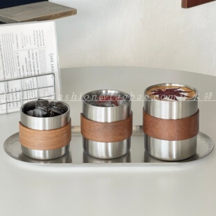 304不锈钢咖啡杯木质隔热防滑保冷冰饮杯网红ins风便携咖啡随行杯