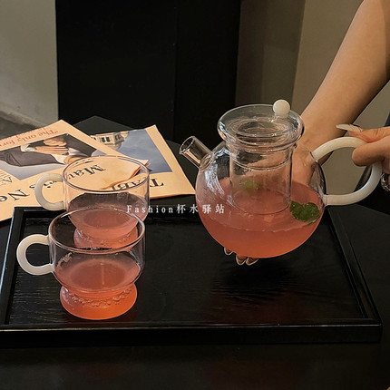 北欧富态设计花茶茶具套装透明圆润茶壶高颜值带过滤玻璃茶壶套装