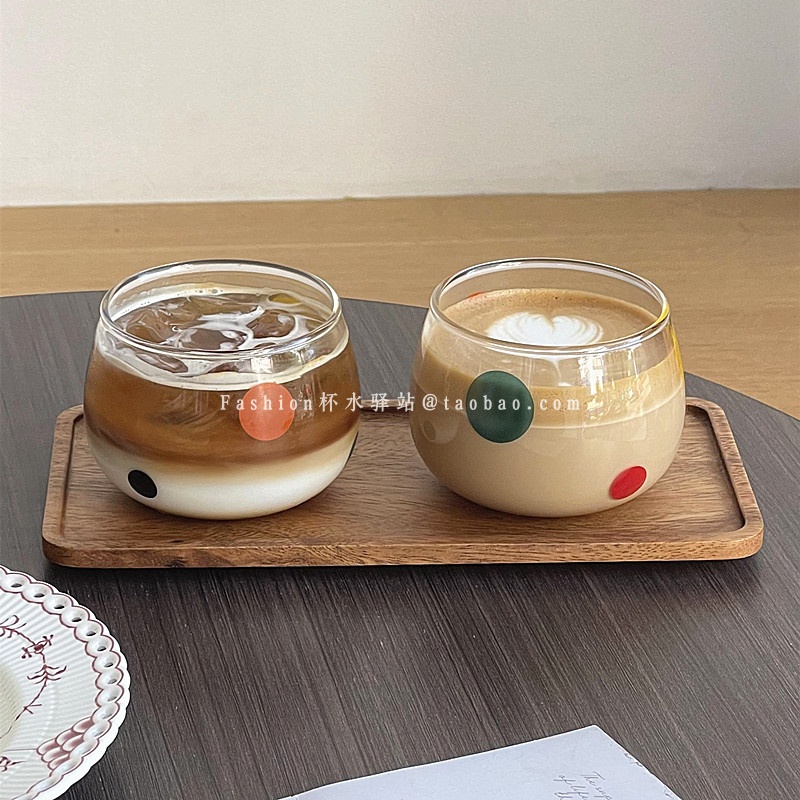 可爱彩色波点大肚杯子拿铁咖啡杯