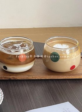 可爱彩色波点大肚杯子拿铁咖啡杯