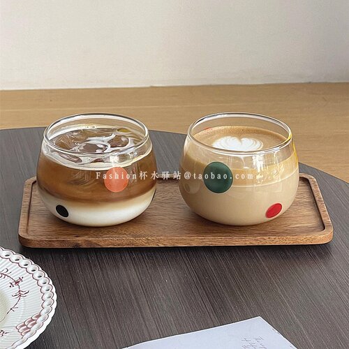 可爱彩色波点大肚杯子拿铁咖啡杯