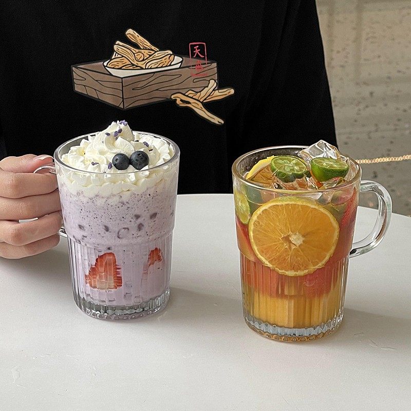 玻璃ins风带手柄水果茶杯