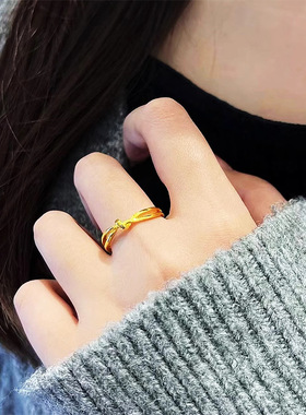 扭结钛钢镀18k金缠绕时尚戒指