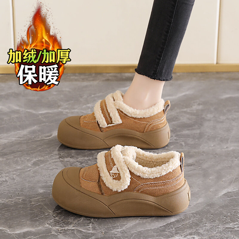 魔术贴毛毛板鞋厚底雪地靴34