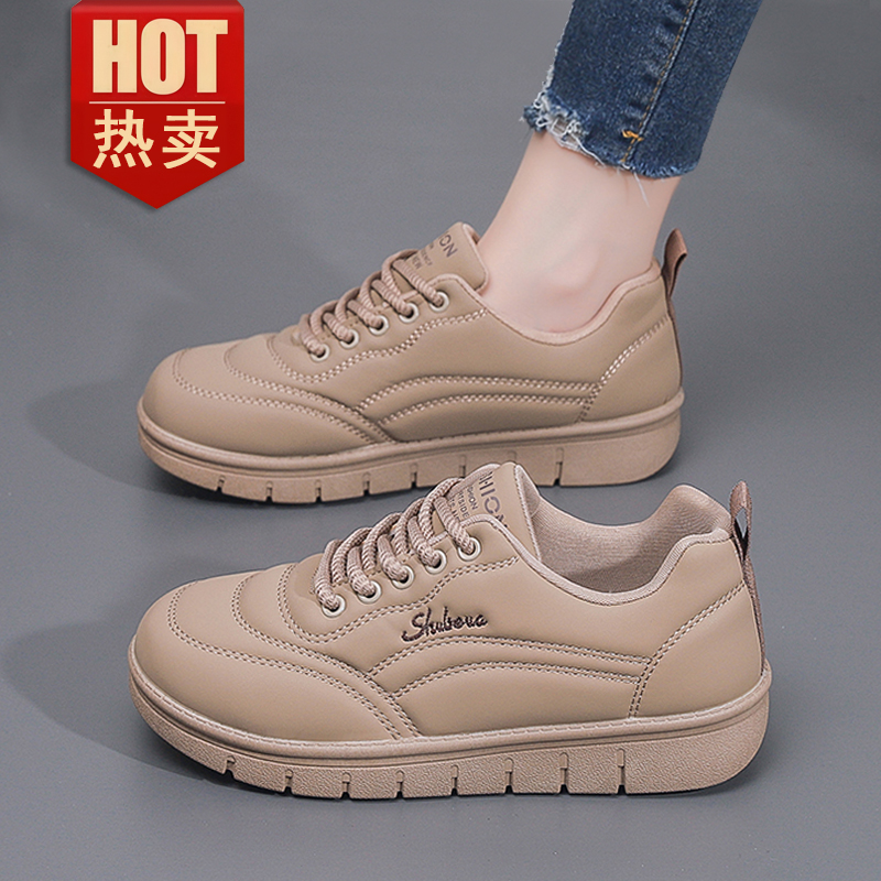 秋季皮面防水运动休闲鞋女鞋防滑软底妈妈鞋舒适不累脚平底工作鞋