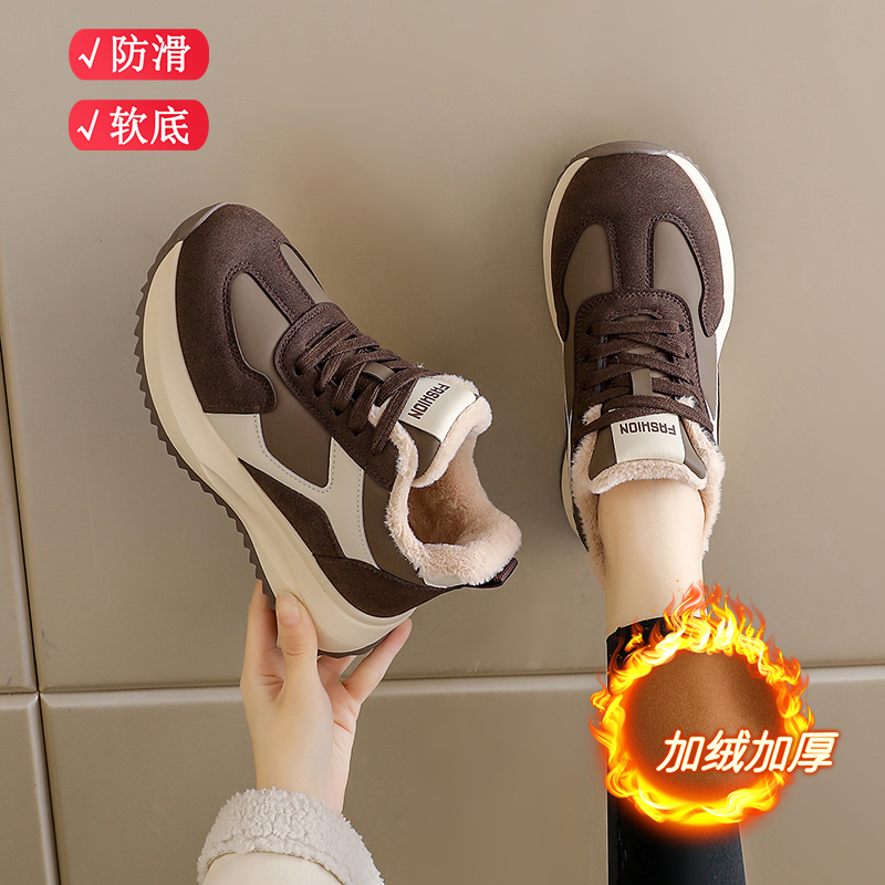 复古加绒运动鞋女2025冬季新款保暖阿甘二棉鞋女士厚底增高老爹鞋