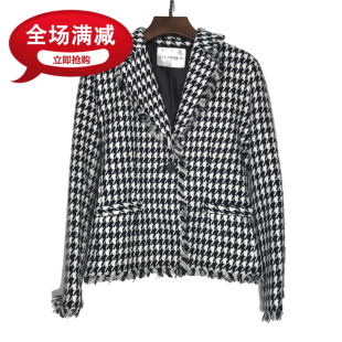 古着vintage 日韩花呢小香风名媛气质修身百搭女装上衣毛呢短外套