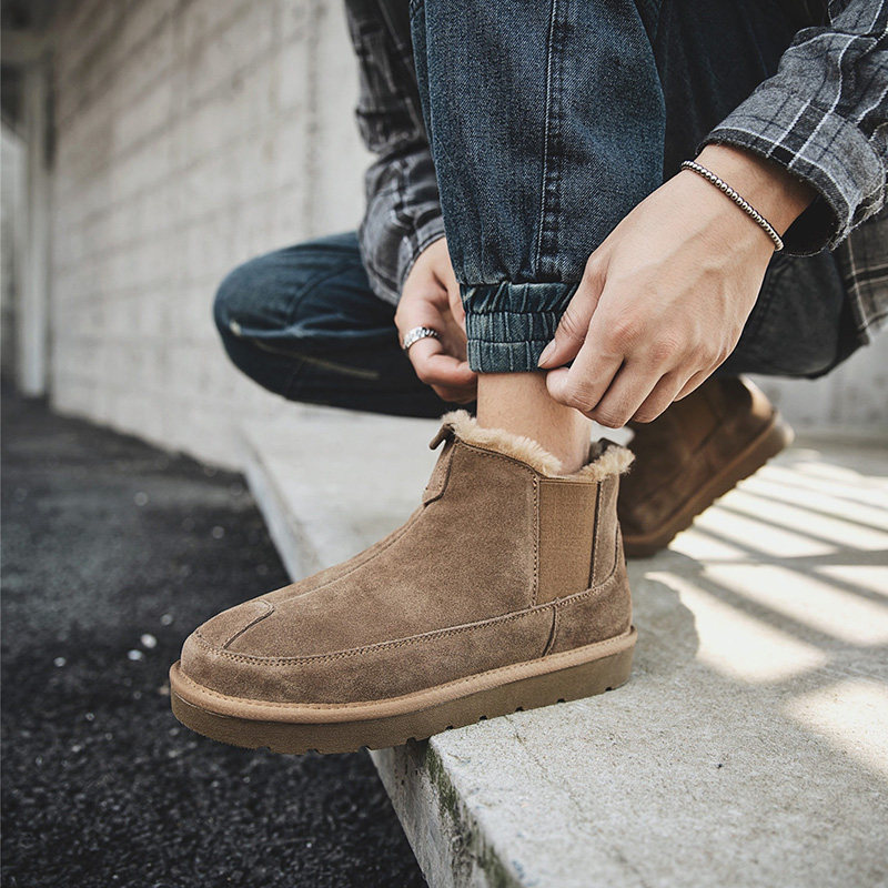 MENS SNOW BOOTS WINTER PLUS VELVET WARM COTTON SHORT BOOTS LEATHER HIGH-TOP COTTON SHOES TIDE THICKENING NON-SLIP BREAD SHOES MEN
