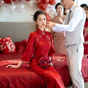 Robe新中式 领证礼服 晨袍红色旗袍新娘结婚礼服女敬酒服订婚仪式