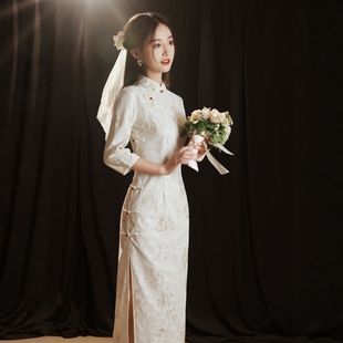 Robe新中式 旗袍晨袍 国风女新娘订婚出阁宴敬酒服礼裙红色连衣无袖