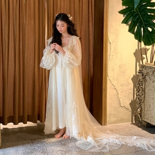 Wt.bridal晨袍套装 女森系甜美小众睡袍长裙两件套新娘结婚出门纱