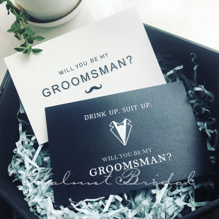婚礼邀请卡 ins简约风 兄弟团伴郎纯黑创意请柬 Groomsman Card
