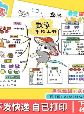 人教版一年级数学上册汇总复习思维导图手抄报电子版读书卡c559