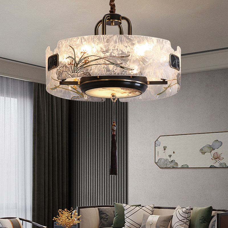 全铜新中式客厅餐厅卧室吊灯圆形珐琅彩灯罩别墅大气主灯三色,家装灯饰光源,客厅吊灯,淘宝优惠券,粉丝福利购,淘宝优惠卷