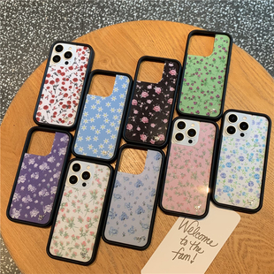 Wildflow壳粉色玫瑰适用苹果17promax壳iphone16pro/15plus黑粉色花朵14蓝丁香花全包硅胶防摔欧美时尚13