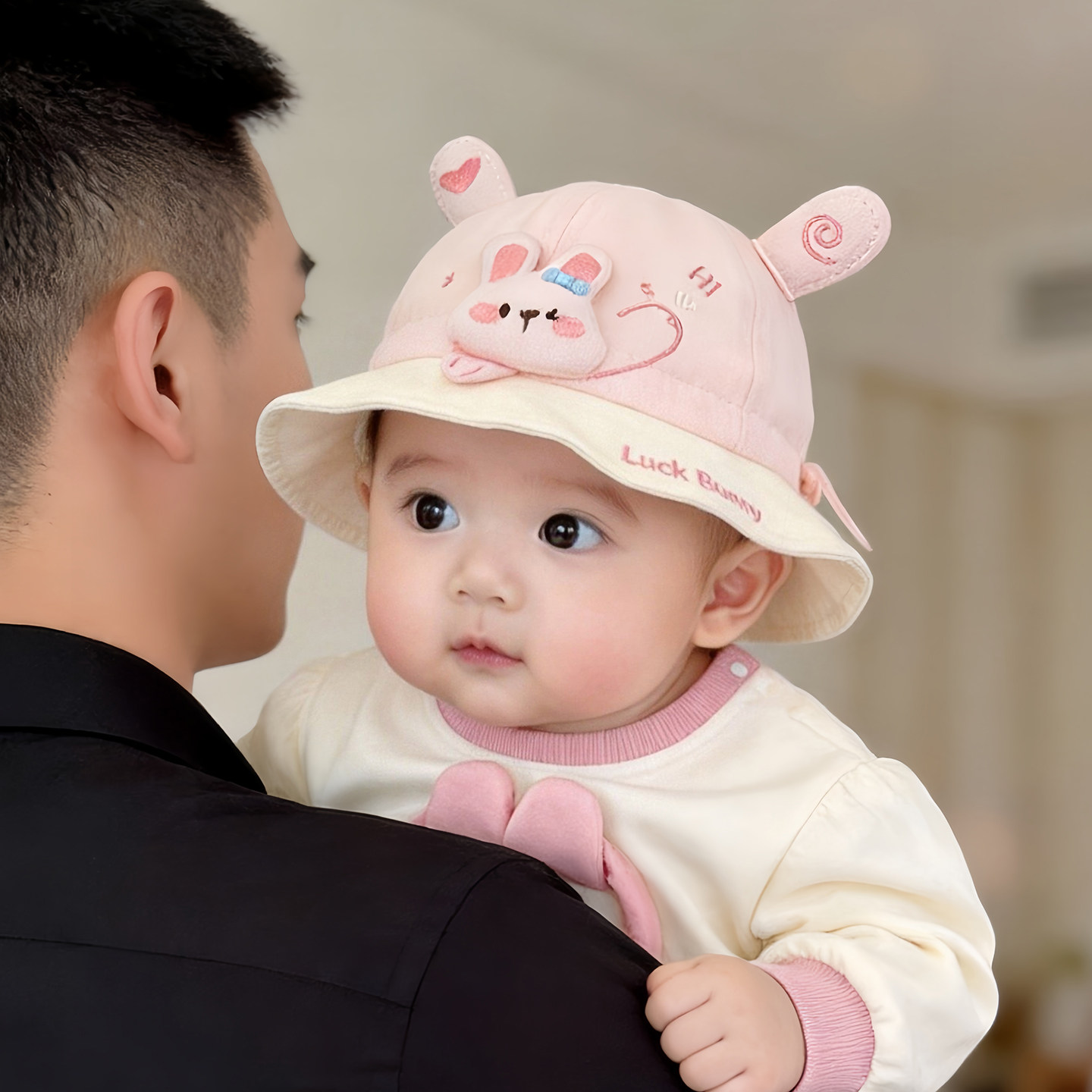 婴儿帽子秋冬款保暖防风可调节渔夫帽男女宝宝小月龄可爱卡通盆帽