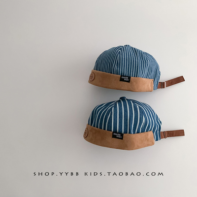儿童帽子春秋季洋气条纹防风地主帽男女宝宝潮流穿搭秋冬款瓜皮帽