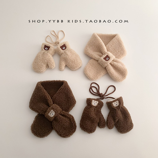 ins韩国可爱小熊宝宝围巾手套儿童秋冬季男女童保暖围脖加绒脖套