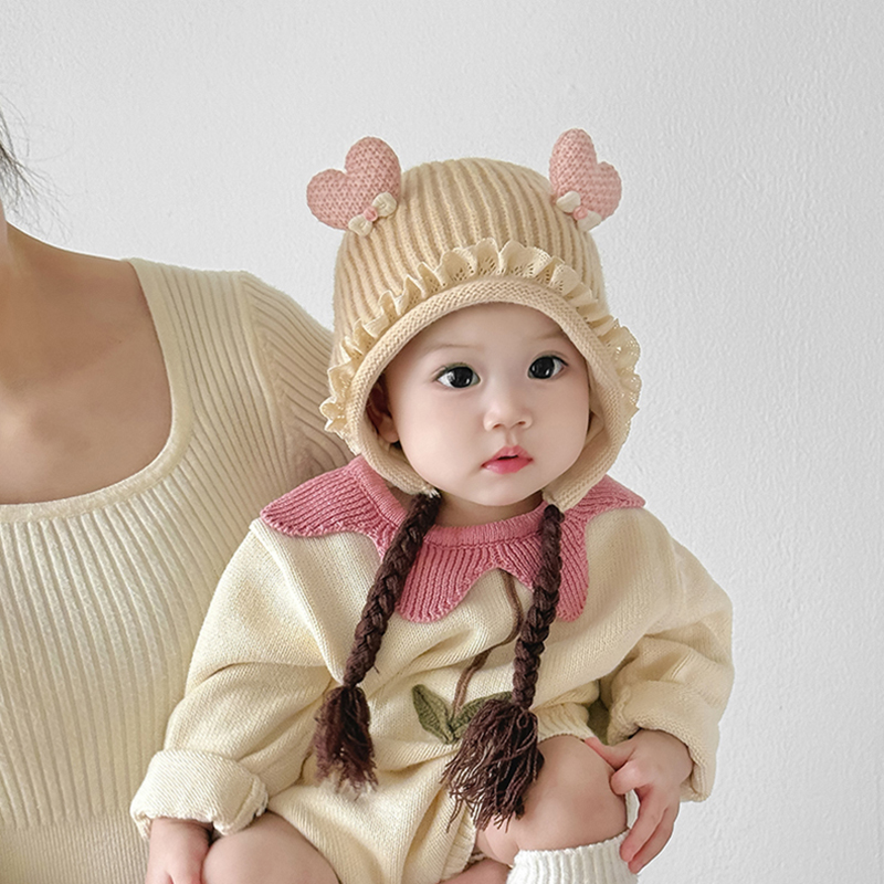婴儿公主帽子秋冬季保暖加厚针织护耳帽女宝宝小月龄防风毛线帽潮