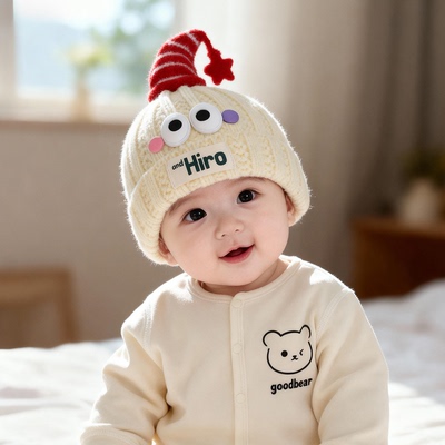 婴儿帽子秋冬季保暖加厚针织套头毛线帽男女宝宝可爱小月龄防风帽