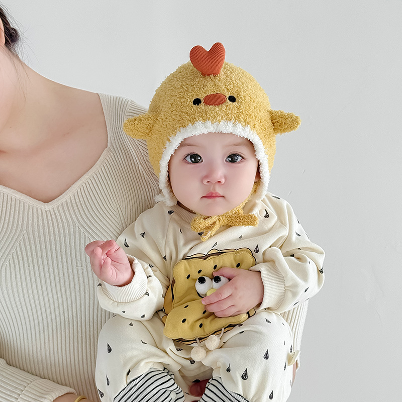 婴儿帽子秋冬季保暖加厚针织护耳毛绒帽男女宝宝可爱小月龄毛线帽