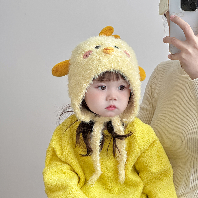儿童帽子秋冬季保暖加厚针织护耳毛绒帽男女宝宝卡通防风毛线帽潮