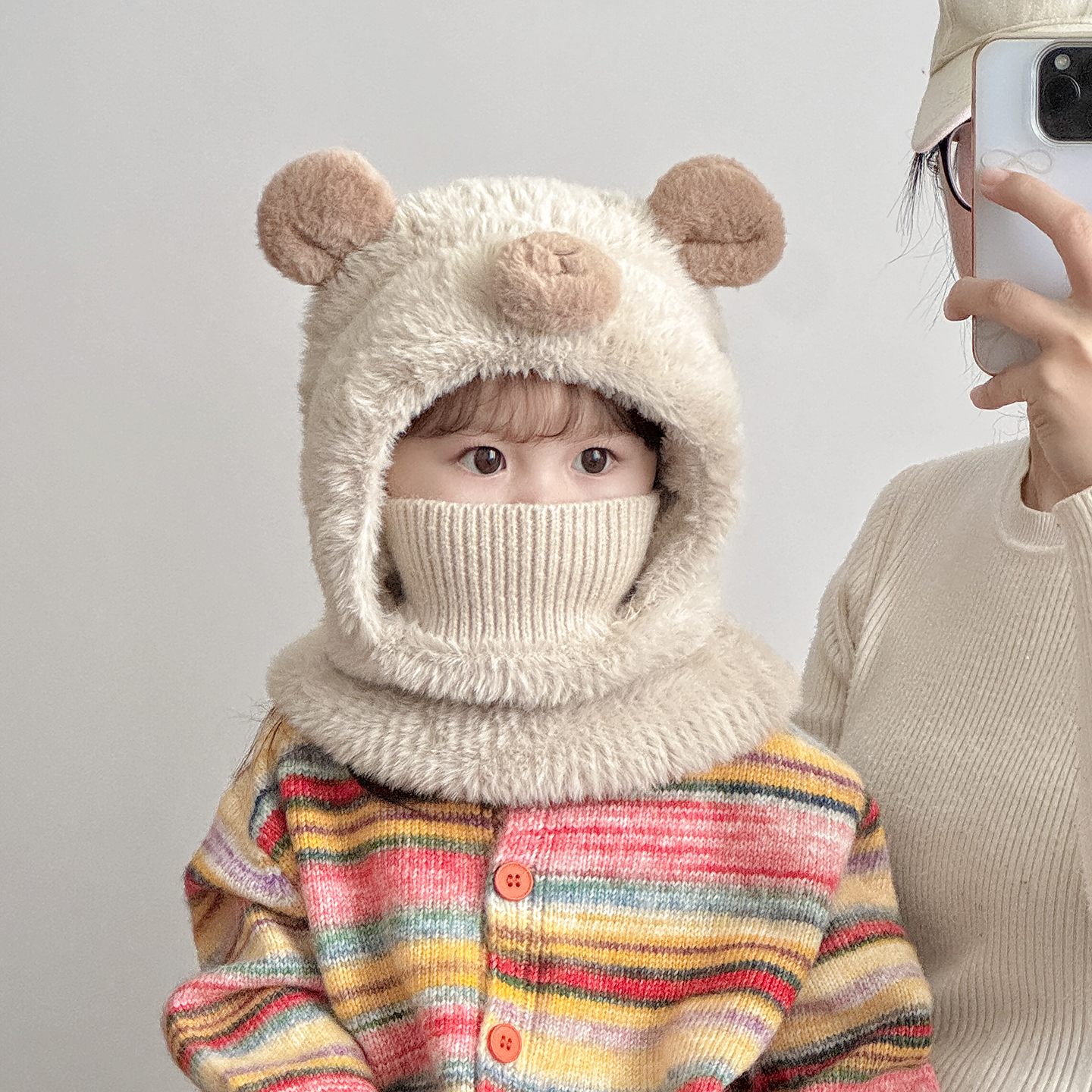 宝宝帽子秋冬季保暖加厚围脖一体口罩毛线帽男孩女儿童防风毛绒帽