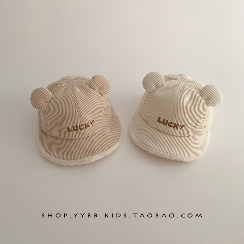 儿童帽子秋冬季加绒保暖防风大帽檐鸭舌帽男女宝宝灯芯绒棒球帽潮