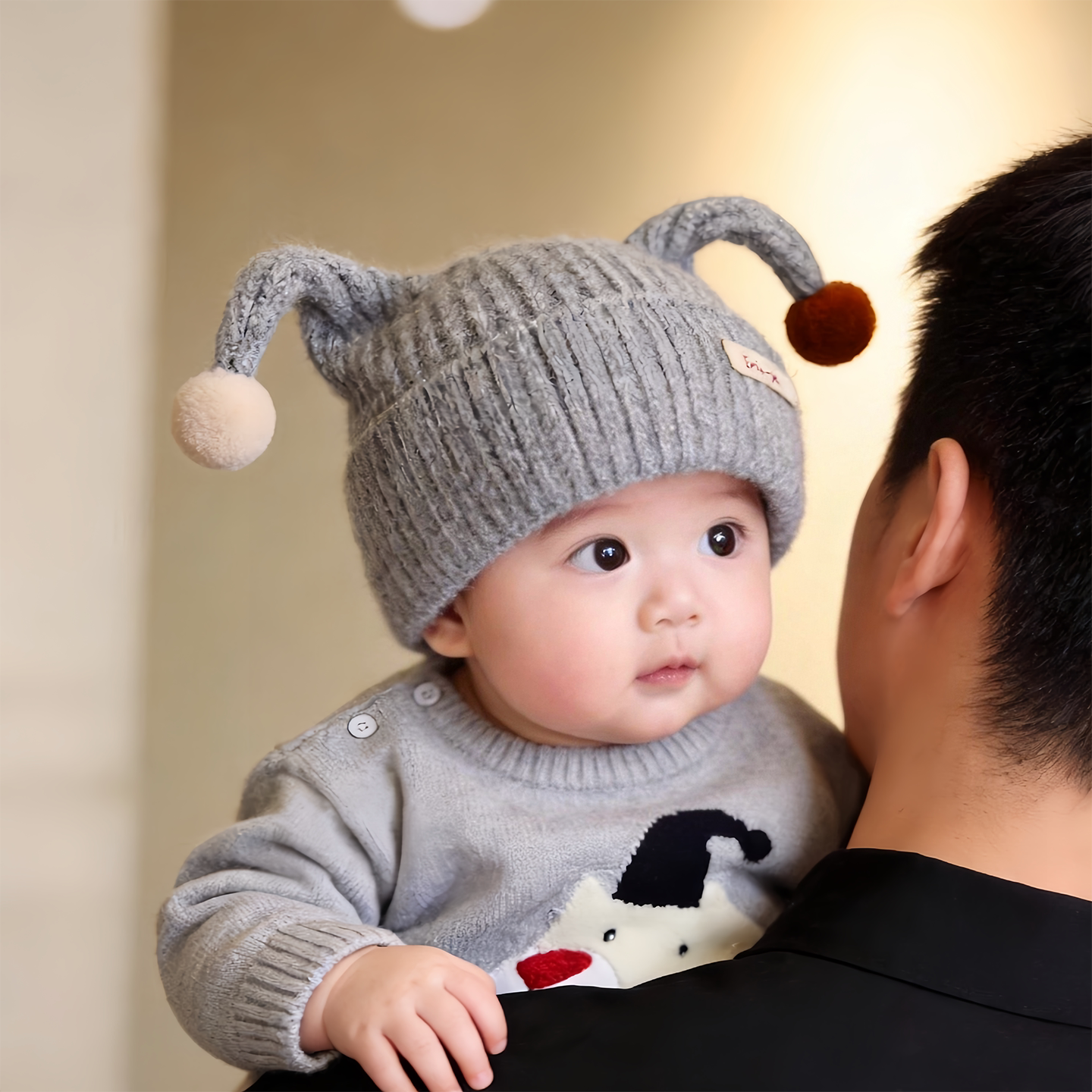 儿童帽子可爱小恶魔秋冬季保暖加厚套头毛线帽男女宝宝防风针织帽