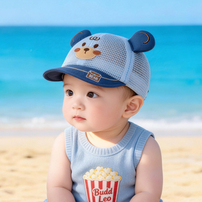 婴儿卡通帽子夏季薄款网眼鸭舌帽男童女宝宝小月龄遮阳防晒棒球帽