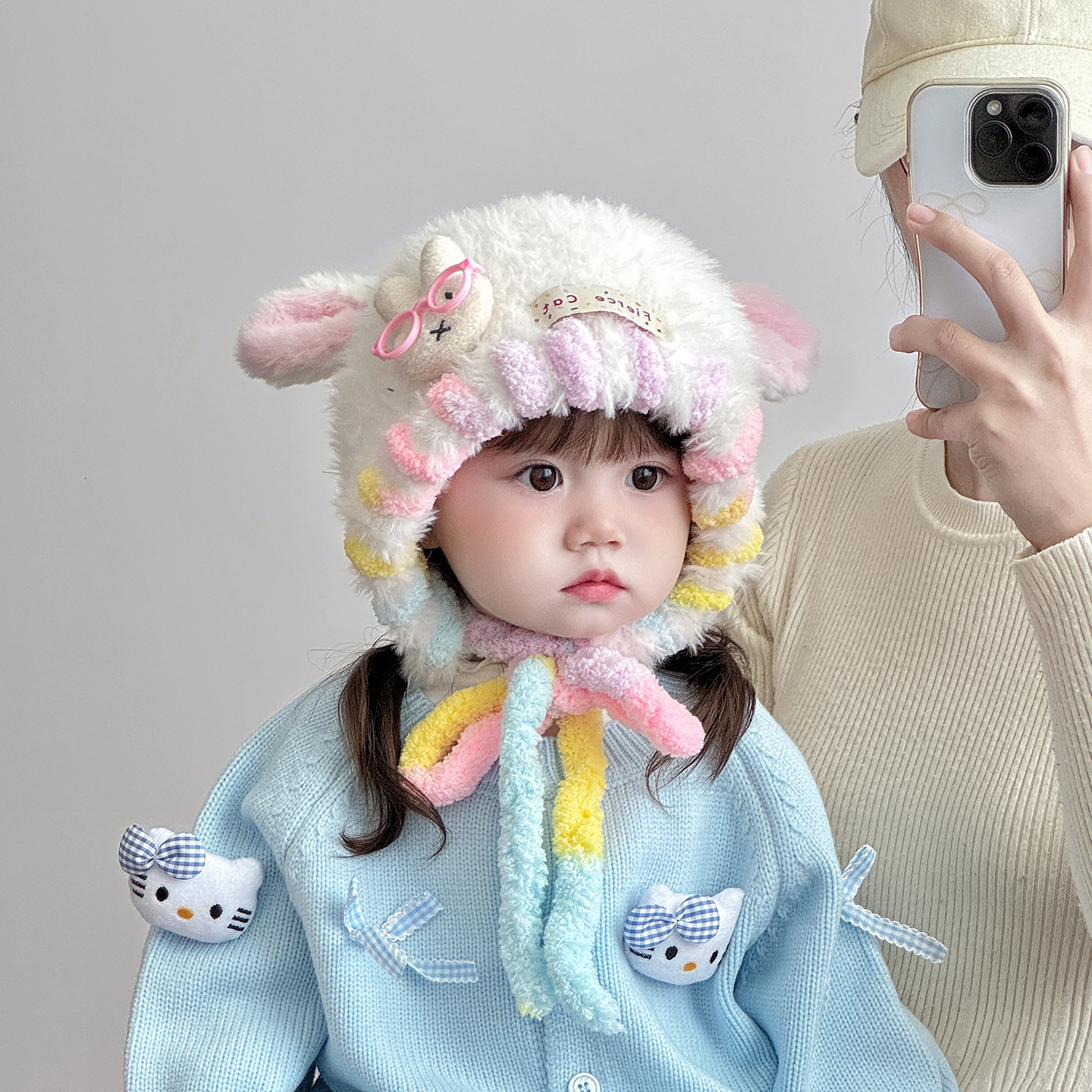 儿童亲子帽子秋冬季保暖加厚针织毛绒帽女宝宝可爱防风毛线护耳帽