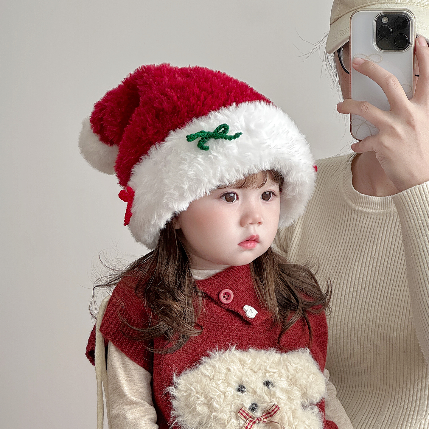 儿童亲子帽子秋冬季保暖加厚针织圣诞毛线帽男孩女宝宝毛绒护耳帽