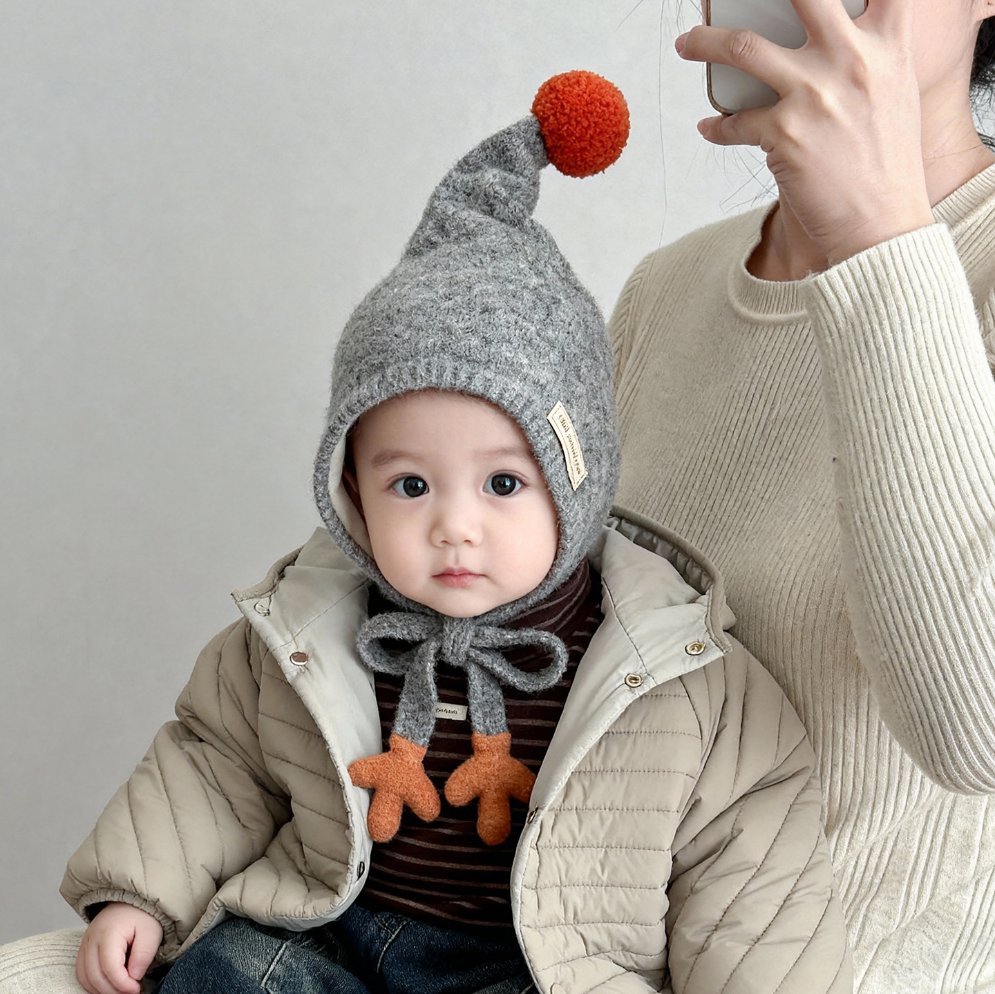 宝宝帽子秋冬季保暖加厚针织护耳帽男婴女儿童防风可爱尖尖毛线帽