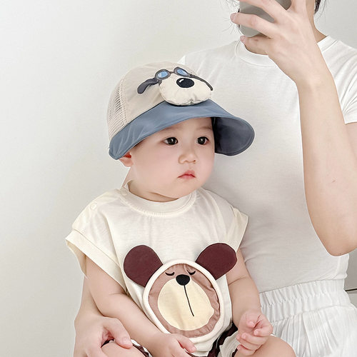 儿童帽子夏季薄款透气网眼大帽檐鸭舌帽男女宝宝遮阳防晒太阳帽潮