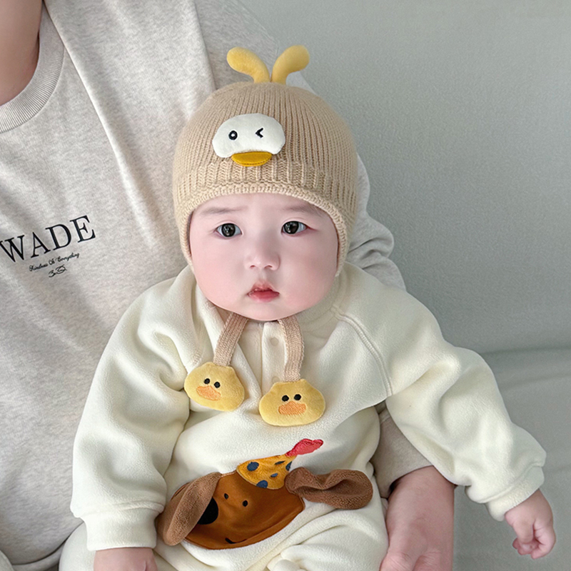 婴儿帽子秋冬季可爱卡通保暖加厚针织护耳帽男女宝宝小月龄毛线帽