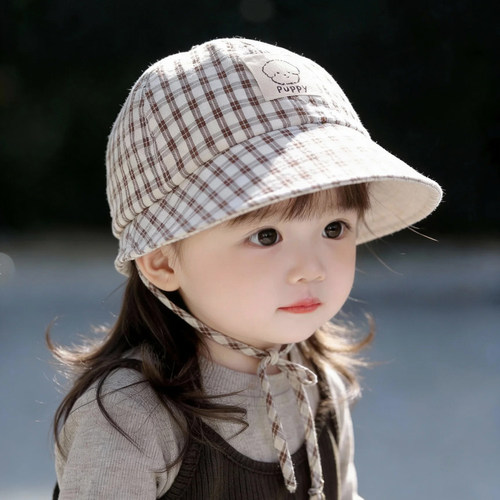 韩系儿童帽子春秋薄款可爱遮阳防晒系带渔夫帽男女宝宝外出鸭舌帽
