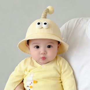 新生帽子春秋薄款遮阳防晒纯棉渔夫帽男宝宝女婴儿小月龄夏季盆帽