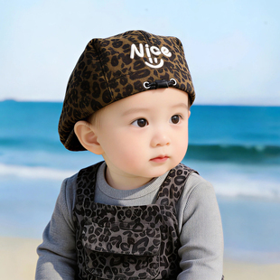 洋气潮流豹纹儿童帽子春秋薄款遮阳防晒贝雷帽男女宝宝夏季前进帽
