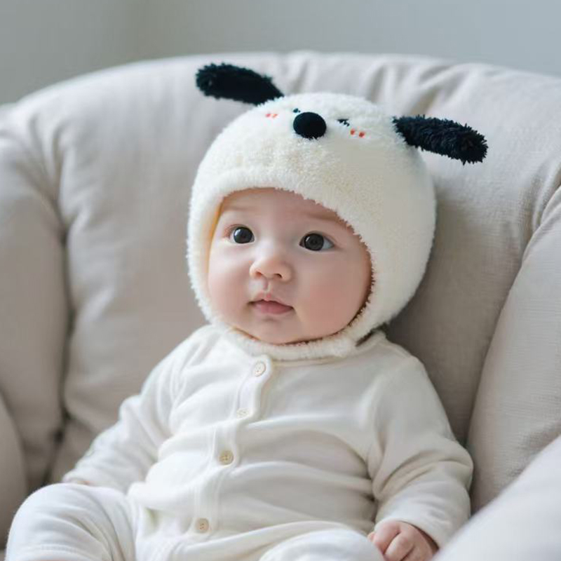 婴儿帽子秋冬季保暖加厚可爱针织护耳毛绒帽男女宝宝小月龄毛线帽