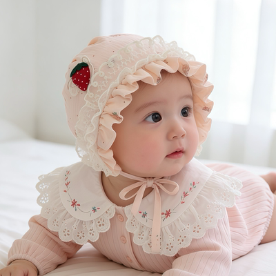 婴儿帽子春秋薄款遮阳甜美可爱宫廷帽女宝宝小月龄新生公主帽夏季