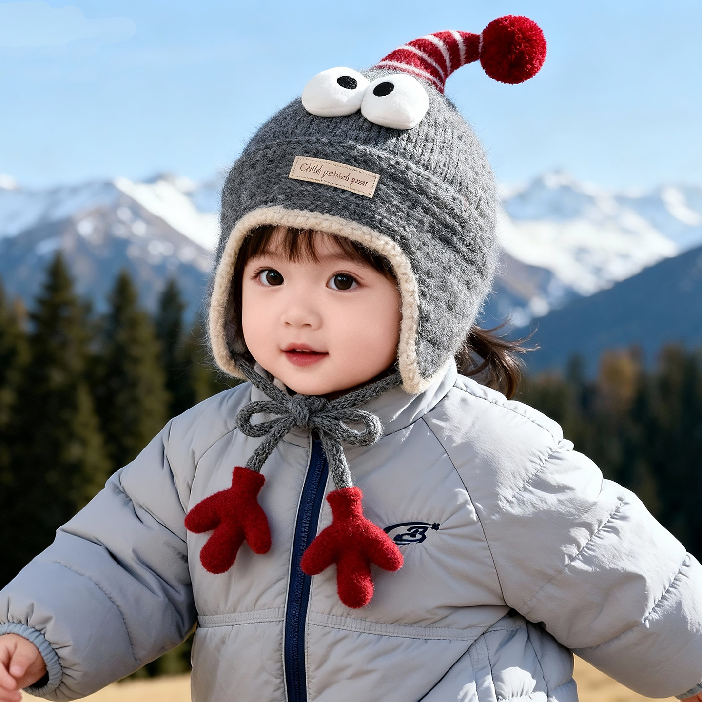 宝宝帽子秋冬季保暖加厚针织护耳毛绒帽男女儿童可爱防风毛线帽潮