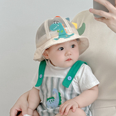 儿童帽子夏季 透气网眼可爱卡通渔夫帽男女宝宝遮阳防晒盆帽潮 薄款